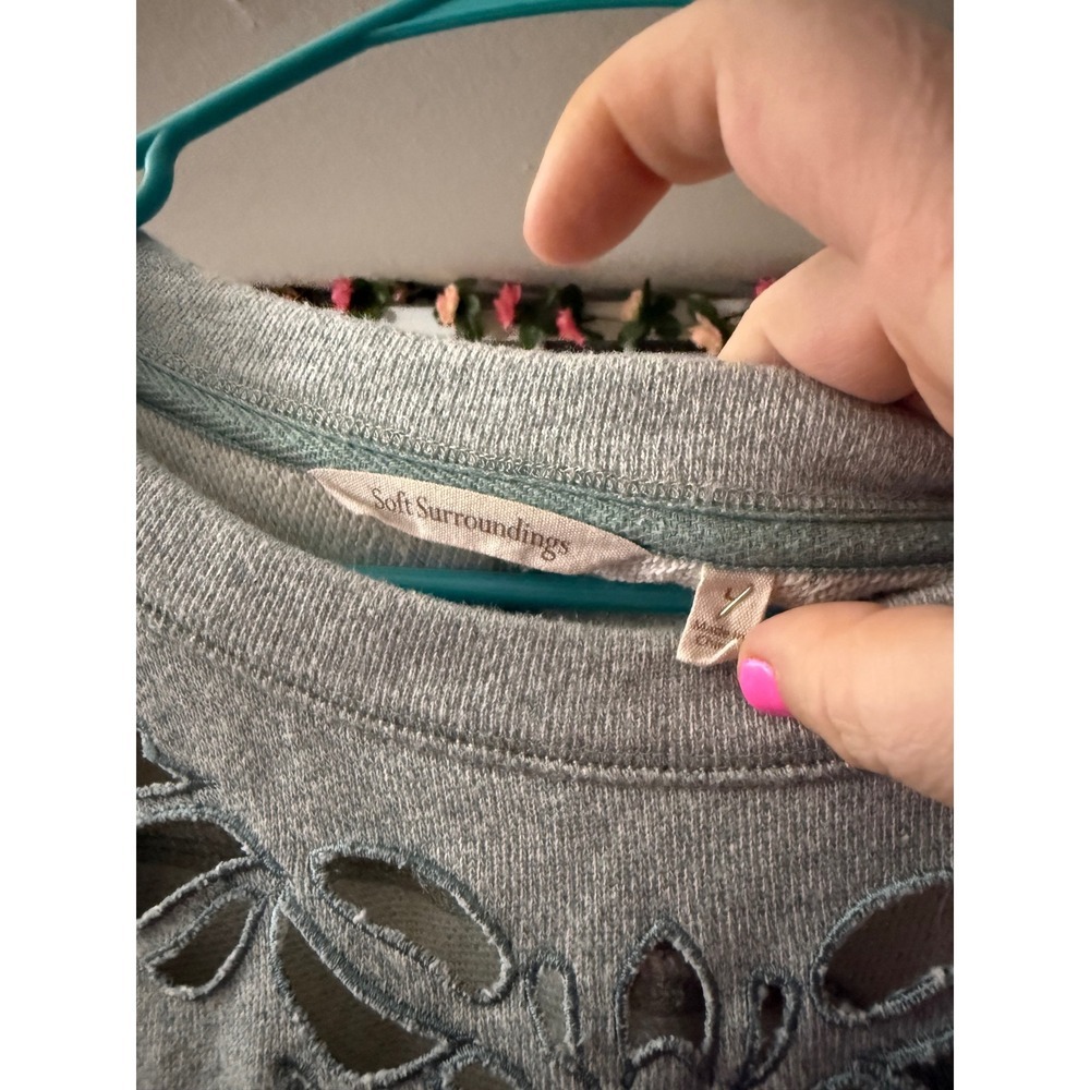 Soft Surroundings Urban Chic sweatshirt cutout design zipper accents Blue Gray L - Picture 3 of 5